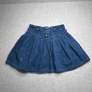 Mc Kids Denim Skirt Size 7 Blue Floral Embroidered Girls Casual Cute‎